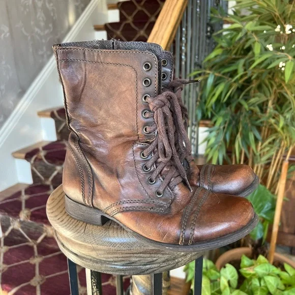Steve Madden ladies lace up leather boots size 6.5 preowned good condition Brown - Picture 10 of 13
